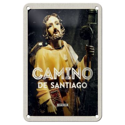 Cartel de chapa de viaje, decoración de escultura Retro del Camino de Santiago, 12x18cm