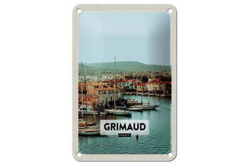 Panneau de voyage en étain, 12x18cm, Grimaud France, signe cadeau de vacances en mer 1