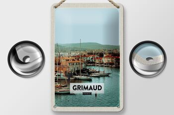 Panneau de voyage en étain, 12x18cm, Grimaud France, signe cadeau de vacances en mer 2