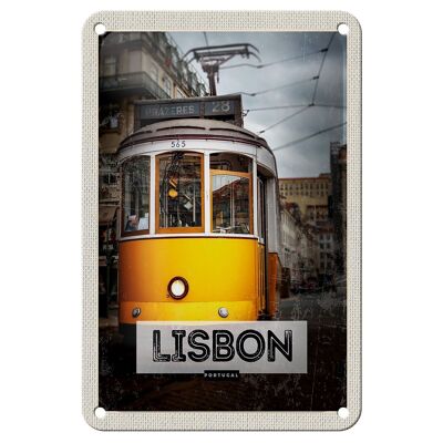 Targa in metallo da viaggio 12x18 cm Lisbona Portogallo Tram 28 Decorazione