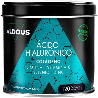 Collagène + Acide Hyaluronique, Vitamine C, Biotine, Zinc, Sélénium Aldous | 120 gélules XL