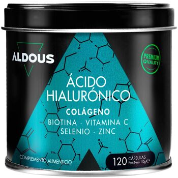 Collagène + Acide Hyaluronique, Vitamine C, Biotine, Zinc, Sélénium Aldous | 120 gélules XL 1