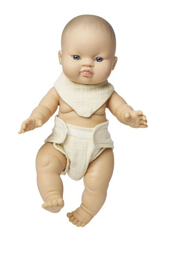 Ensemble bébé poupée avec couche lavable et bavoir en 100% coton biologique, écru, 2 pièces, taille. 28-35 cm 4