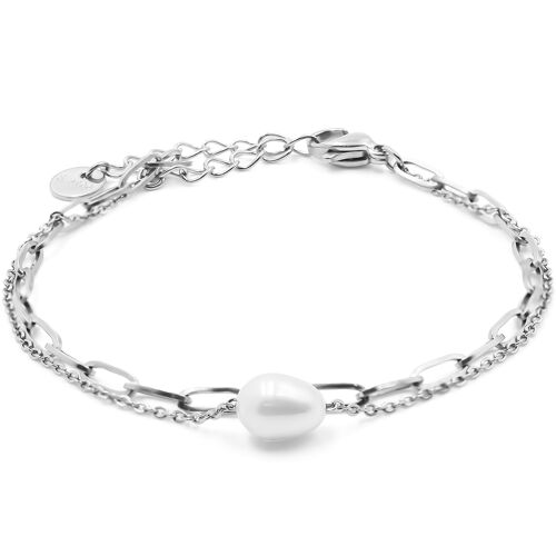 Bracelet en acier 2 rangs - perles naturelles