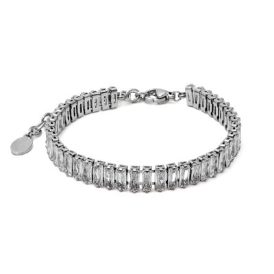 Steel bracelet - faceted rectangular zircons