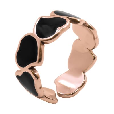 Bague réglable acier - PVD rosé - email noire