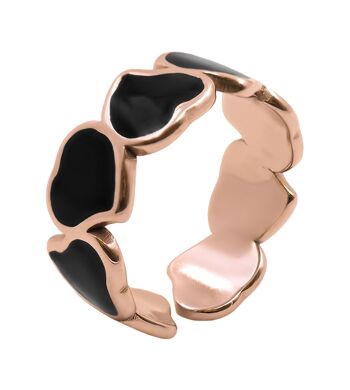 Bague réglable acier - PVD rosé - email noire