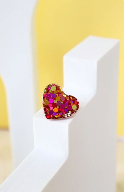 Pin's Grand Coeur Paillettes Joie Rouge