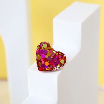 Pin's Large Glitter Heart Joy Rojo