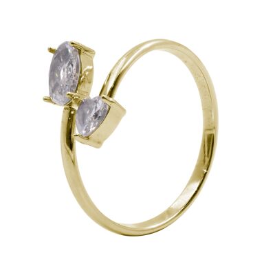 Adjustable steel ring - gold PVD - white zircon