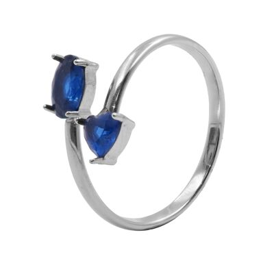 Adjustable steel ring - imitation sapphire zircon