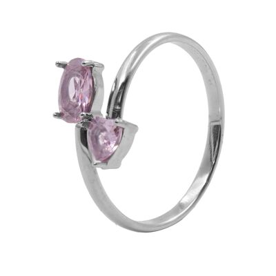 Adjustable steel ring - pink zircon