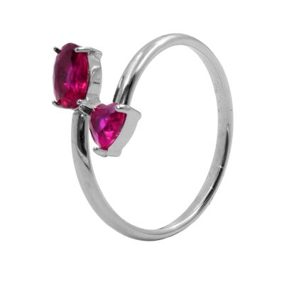 Adjustable steel ring - imitation ruby ​​zircon