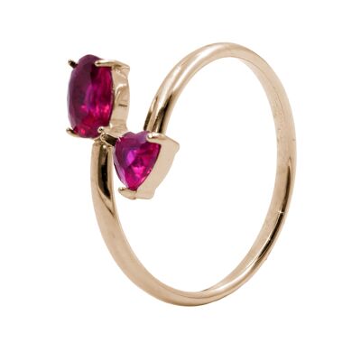 Adjustable steel ring - pink PVD - imitation ruby ​​zircon