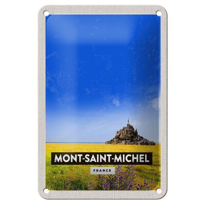 Cartel de chapa de viaje, 12x18cm, cartel de la catedral de Mont-Saint-Michel, Francia