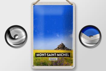 Panneau de voyage en étain, 12x18cm, panneau de la cathédrale du Mont-Saint-Michel, France 2