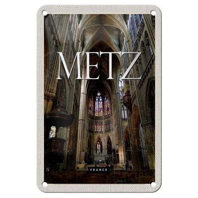 Cartel de chapa de viaje, decoración de destino de viaje, catedral de Metz, Francia, 12x18cm