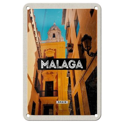 Cartel de chapa de viaje, 12x18cm, Málaga, España, casco antiguo, cartel de regalo Retro