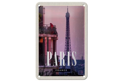 Blechschild Reise 12x18cm Paris France Sonnenuntergang Turm Dekoration