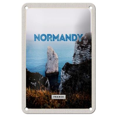 Targa in metallo da viaggio 12x18 cm Normandia Francia decorazione rocce bianche mare