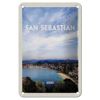 Targa in metallo da viaggio 12x18 cm San Sebastian, Spagna, vacanza al mare, targa con sole