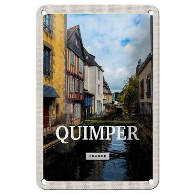 Cartel de chapa de viaje, 12x18cm, Quimper, Francia, casco antiguo, río, cartel de regalo