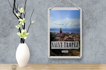 Panneau d'affiche panoramique de voyage en étain, 12x18cm, Saint-Tropez, France 4