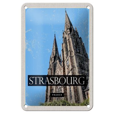 Cartel de chapa de viaje, 12x18cm, Catedral de Estrasburgo, Francia, cartel de regalo