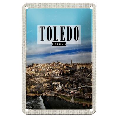 Targa in metallo da viaggio 12x18 cm Toledo Spagna Panorama City Vacation Sign