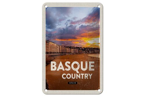 Blechschild Reise 12x18cm Basque Country Spain Sonnenuntergang Schild