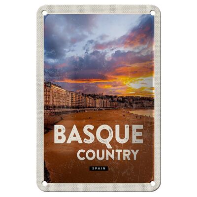 Cartel de chapa de viaje, 12x18cm, País Vasco, España, puesta de sol