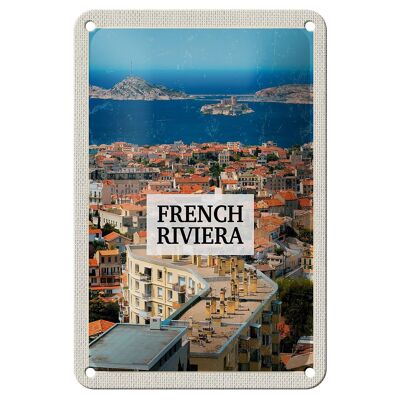 Cartel de chapa de viaje, 12x18cm, señal de vacaciones panorámica del mar de la Riviera francesa
