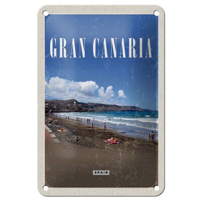 Targa in metallo da viaggio 12x18 cm Gran Canaria Spagna Mare Spiaggia Retro