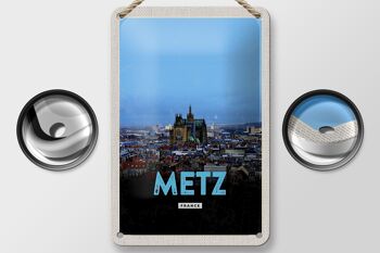 Panneau de voyage en étain, 12x18cm, Metz France Panorama, signe cadeau rétro 2