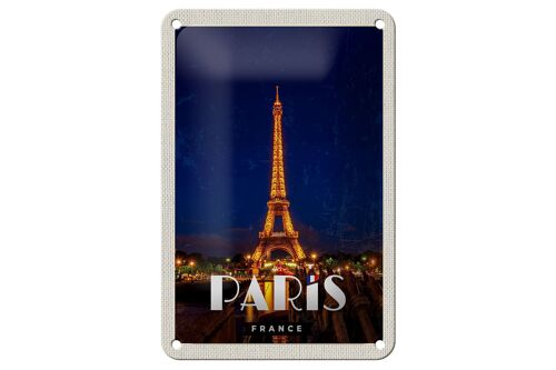 Blechschild Reise 12x18cm Paris France Eiffelturm Nacht Lichter Schild