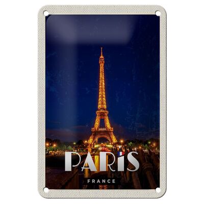 Blechschild Reise 12x18cm Paris France Eiffelturm Nacht Lichter Schild