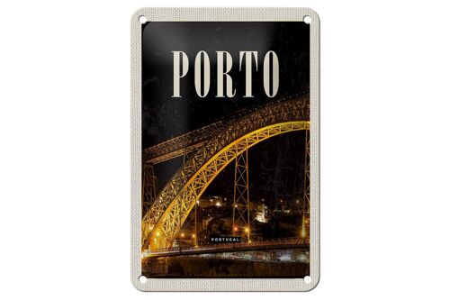 Blechschild Reise 12x18cm Porto Portugal Brücke Nacht Bild Dekoration