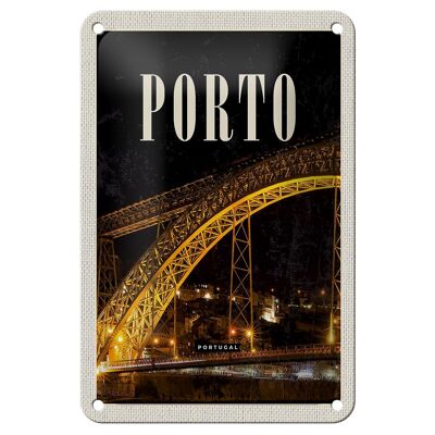 Blechschild Reise 12x18cm Porto Portugal Brücke Nacht Bild Dekoration