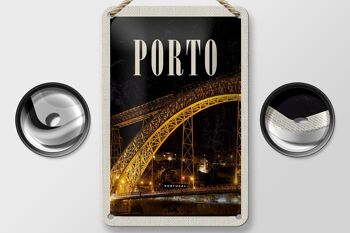 Panneau de voyage en étain 12x18cm, décoration d'image de nuit du pont de Porto Portugal 2