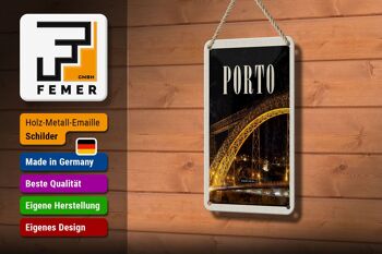 Panneau de voyage en étain 12x18cm, décoration d'image de nuit du pont de Porto Portugal 3