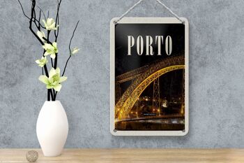 Panneau de voyage en étain 12x18cm, décoration d'image de nuit du pont de Porto Portugal 4
