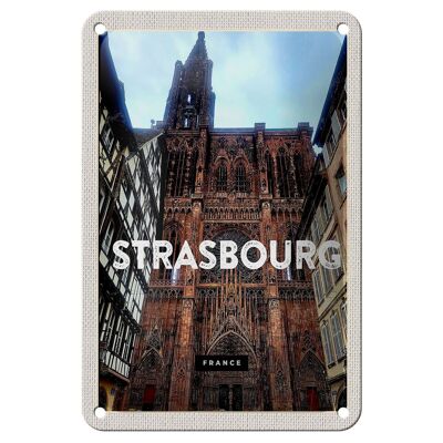 Metal sign travel 12x18cm Strasbourg France architecture tourism sign