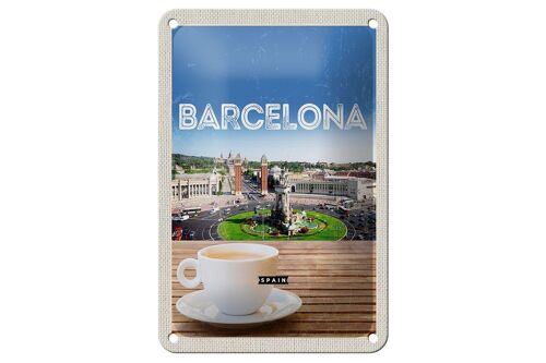Blechschild Reise 12x18cm Barcelona Spain Panorama Bild Kaffee Schild