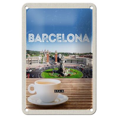 Cartel de chapa de viaje, 12x18cm, Barcelona, ​​España, imagen panorámica, cartel de café