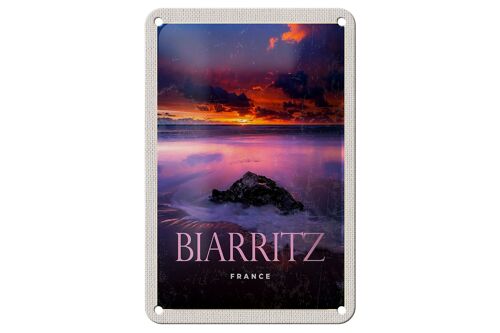 Blechschild Reise 12x18cm Biarritz France Sonnenuntergang Dekoration