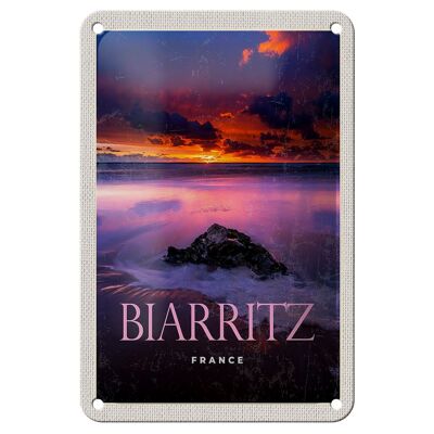 Cartel de chapa de viaje, 12x18cm, Biarritz, Francia, decoración del atardecer