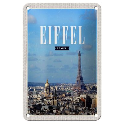 Targa in metallo da viaggio 12 x 18 cm, immagine panoramica della Torre Eiffel, destinazione di viaggio
