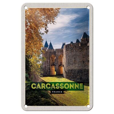 Targa in metallo da viaggio 12x18 cm Carcassonne Francia Destinazione di viaggio Segno di vacanza