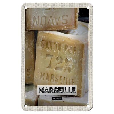 Cartel de chapa viaje 12x18cm Marsella Francia Savon puro 72% decoración