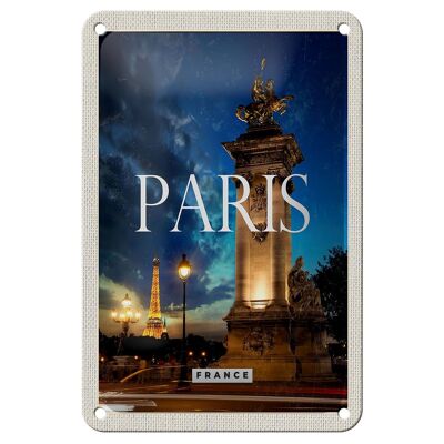 Blechschild Reise 12x18cm Paris France Eiffelturm Nacht Retro Schild